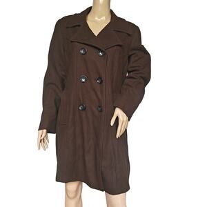Anne Klein Wool Blend Double Breasted Brown Peacoat Women’s Size L